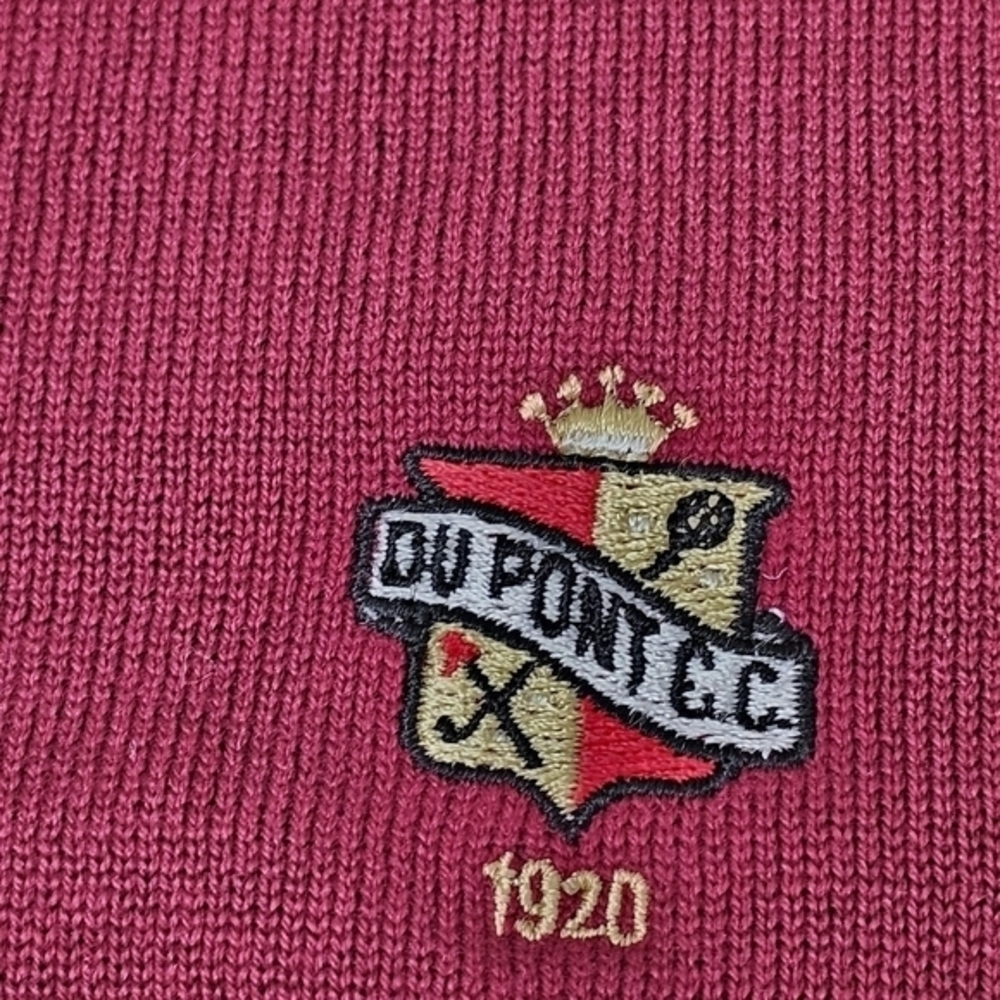 OXFORD GOLF Large Men’s Burgundy Pima Cotton V Neck Sweater CC Emblem Embroidery - Picture 6 of 7